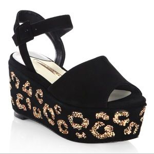 NIB Sophia Webster Suki Leopard Platform Heels with Crystal Embellishments